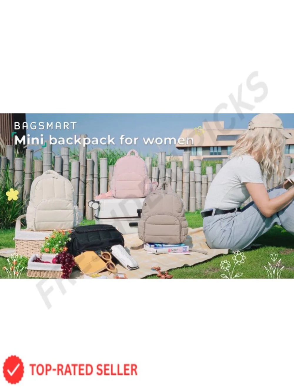 Quilted Mini Puffer Backpack with Water Bottle Pockets, Water-Resistant Daypack